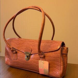 Pink Crocodile-Embossed Handbag